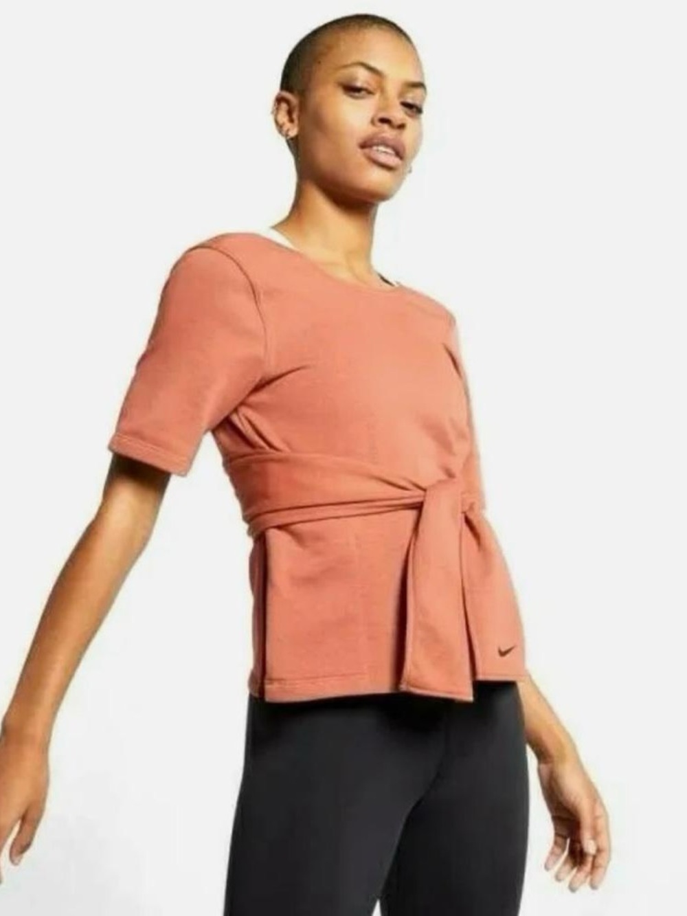 Nike Women's Rust Tie-Waist Short Sleeve Top with Side Knot